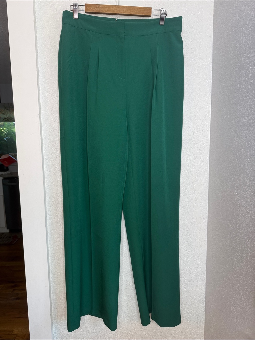 NYCC Emerald Green Wide Leg Career Pants Stretch Trouser Size 10 Office Business